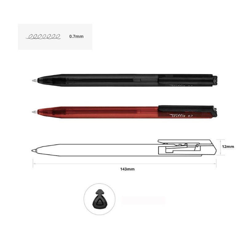 Monami Trifis (Triffis) Oil-Based Ballpoint Pen 0.7mm Set of 5 Ink-Red 1, Blue 1, Black 3 - Image 2